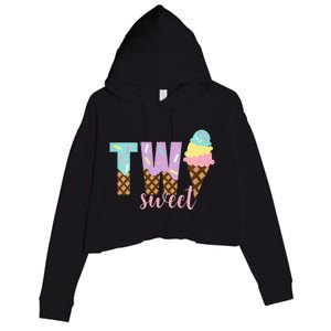 Funny Two Sweet Ice Cream 2nd Birthday Crop Fleece Hoodie