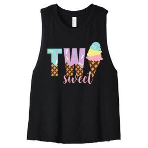 Funny Two Sweet Ice Cream 2nd Birthday Women's Racerback Cropped Tank