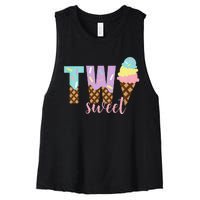 Funny Two Sweet Ice Cream 2nd Birthday Women's Racerback Cropped Tank