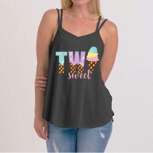 Funny Two Sweet Ice Cream 2nd Birthday Women's Strappy Tank