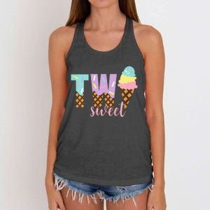 Funny Two Sweet Ice Cream 2nd Birthday Women's Knotted Racerback Tank