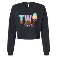 Funny Two Sweet Ice Cream 2nd Birthday Cropped Pullover Crew