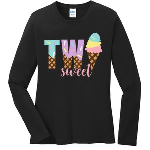 Funny Two Sweet Ice Cream 2nd Birthday Ladies Long Sleeve Shirt