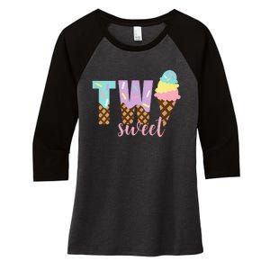 Funny Two Sweet Ice Cream 2nd Birthday Women's Tri-Blend 3/4-Sleeve Raglan Shirt