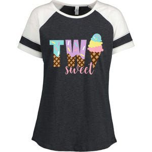 Funny Two Sweet Ice Cream 2nd Birthday Enza Ladies Jersey Colorblock Tee