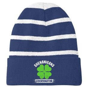 Funny Teacher St Patrick's Day Irish Shenanigans Coordinator Striped Beanie with Solid Band