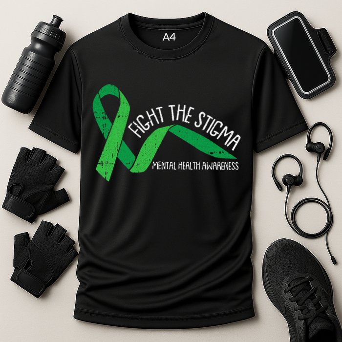 Fight The Stigma Mental Health Awareness Green Ribbon Cooling Performance Crew T-Shirt