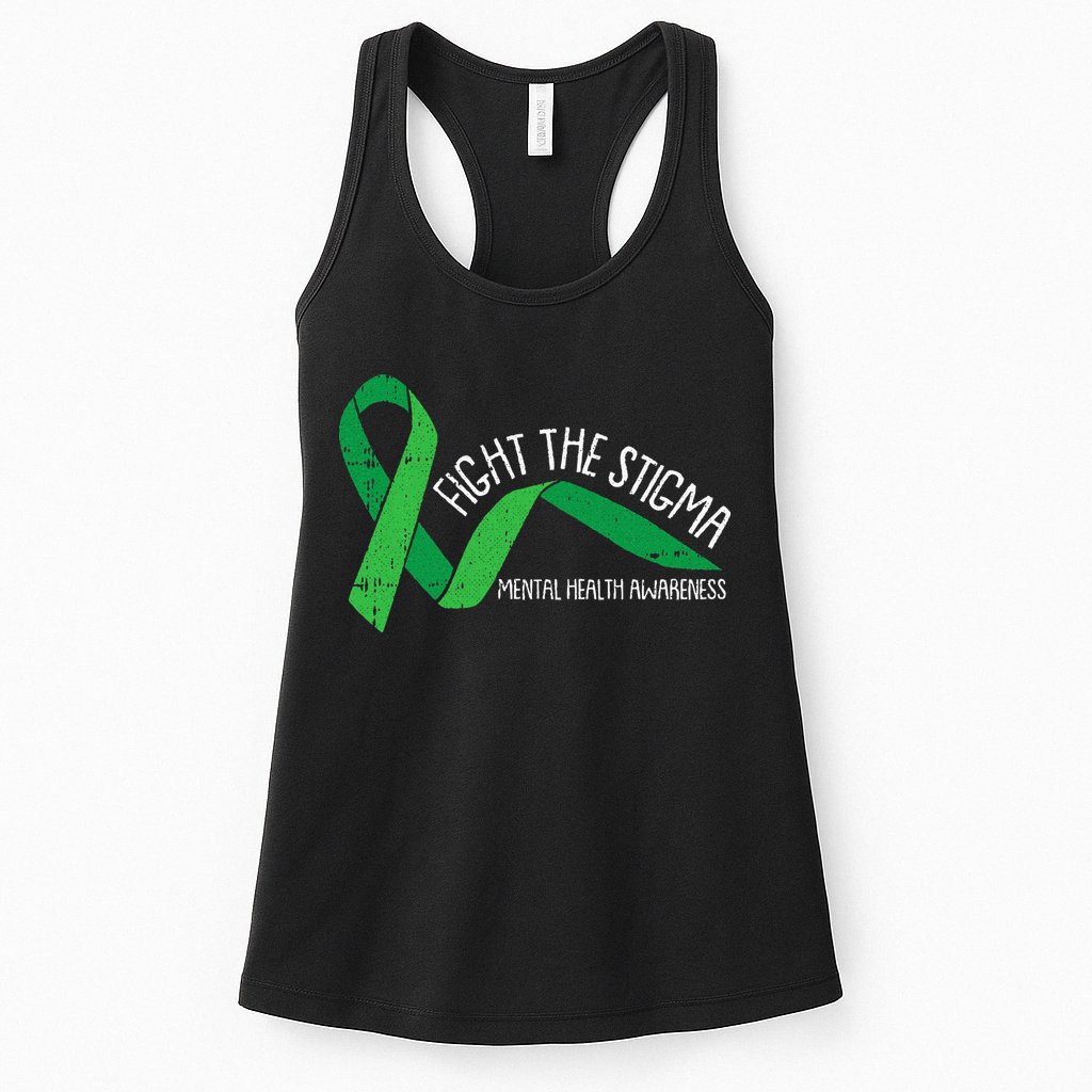 Fight The Stigma Mental Health Awareness Green Ribbon Womens Tank Top
