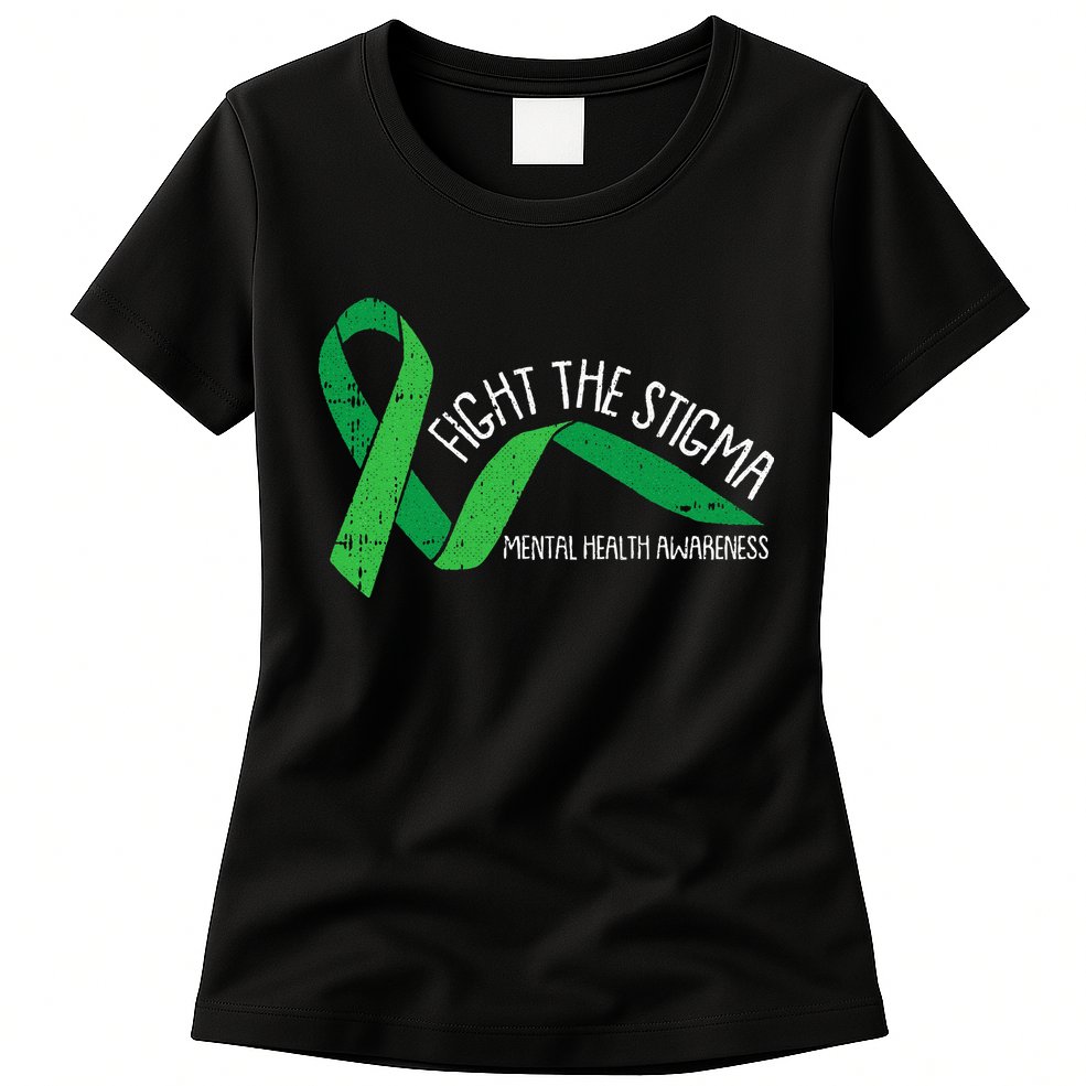 Fight The Stigma Mental Health Awareness Green Ribbon Womens T-Shirt