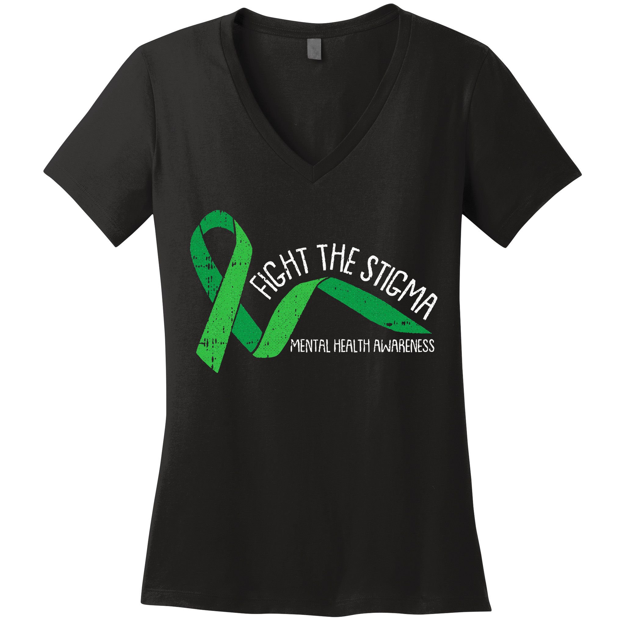 Fight The Stigma Mental Health Awareness Green Ribbon Women's V-Neck T-Shirt