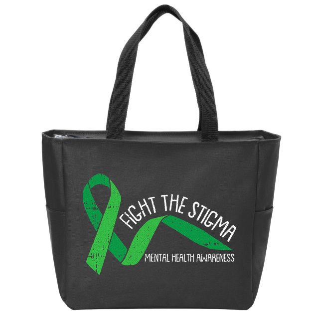 Fight The Stigma Mental Health Awareness Green Ribbon Zip Tote Bag