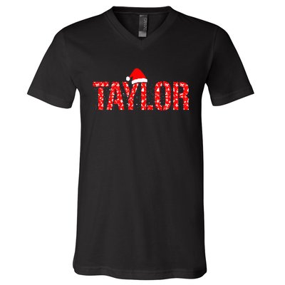 Funny Taylor Santa First Name Christmas Taylor V-Neck T-Shirt