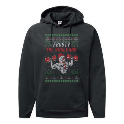 Frosty The Swoleman Funny Gymer Ugly Xmas Performance Fleece Hoodie