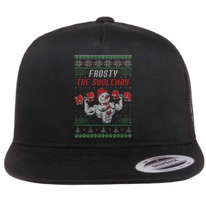 Frosty The Swoleman Funny Gymer Ugly Xmas Flat Bill Trucker Hat