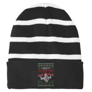 Frosty The Swoleman Funny Gymer Ugly Xmas Striped Beanie with Solid Band