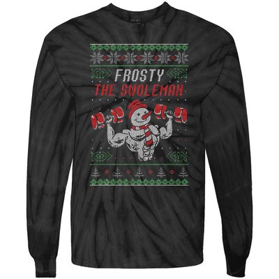 Frosty The Swoleman Funny Gymer Ugly Xmas Tie-Dye Long Sleeve Shirt