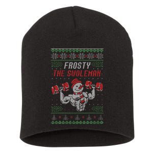 Frosty The Swoleman Funny Gymer Ugly Xmas Short Acrylic Beanie