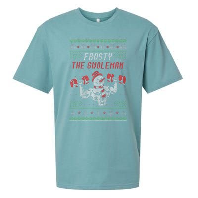 Frosty The Swoleman Funny Gymer Ugly Xmas Sueded Cloud Jersey T-Shirt