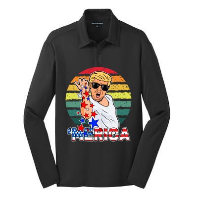 Funny Trump Salt Merica Freedom 4th Of July Great Gift Silk Touch Performance Long Sleeve Polo