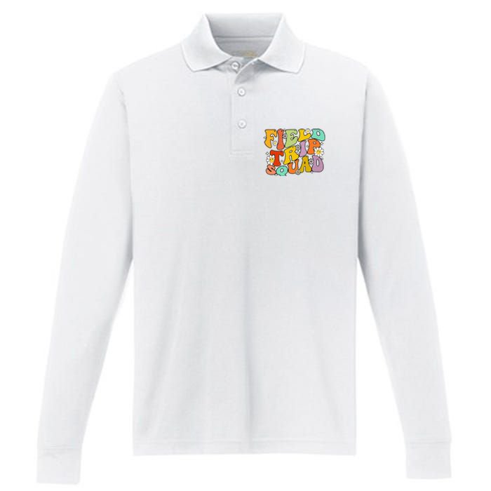 Field Trip Squad Hippie Kids Retro Groovy Field Day Teachers Performance Long Sleeve Polo