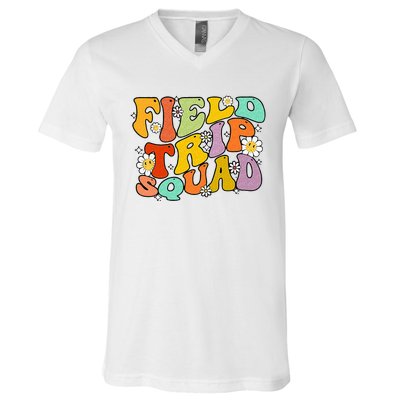 Field Trip Squad Hippie Kids Retro Groovy Field Day Teachers V-Neck T-Shirt