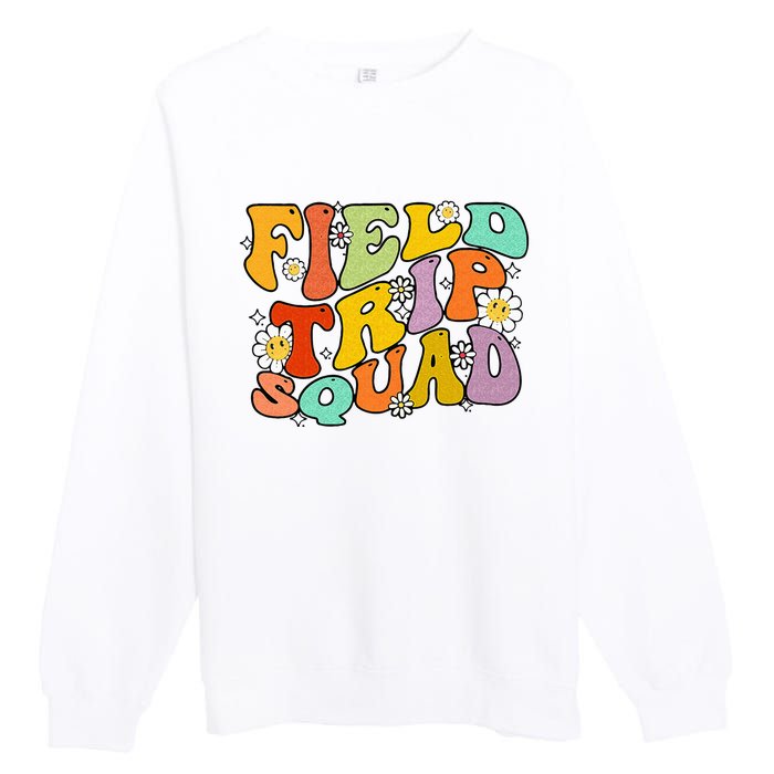 Field Trip Squad Hippie Kids Retro Groovy Field Day Teachers Premium Crewneck Sweatshirt