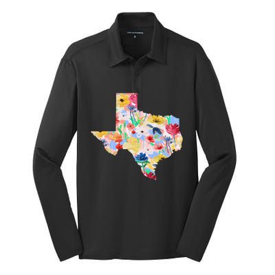 Flower Texas State Floral Design Silk Touch Performance Long Sleeve Polo