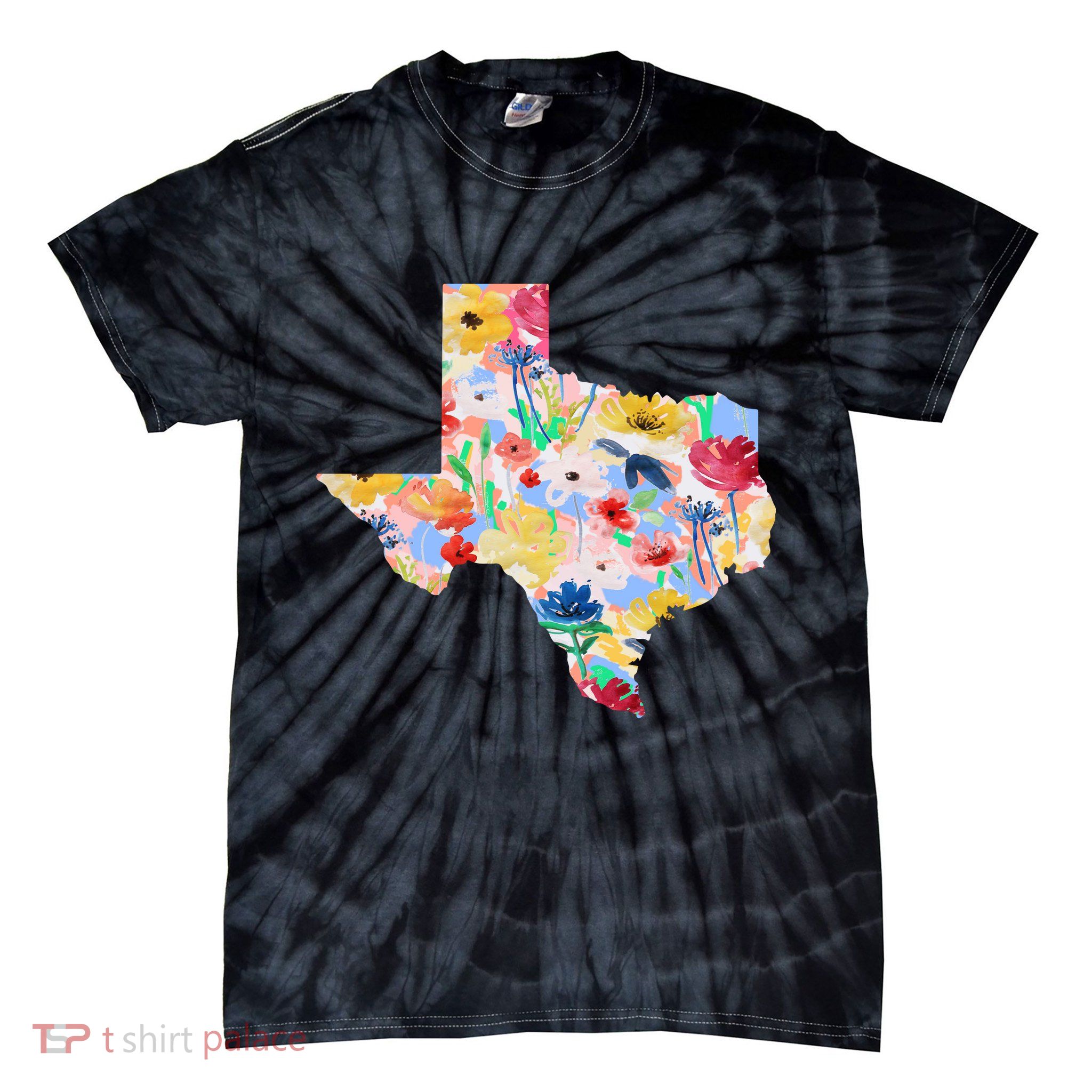 Flower Texas State Floral Design Tie-Dye T-Shirt
