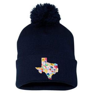 Flower Texas State Floral Design Pom Pom 12in Knit Beanie