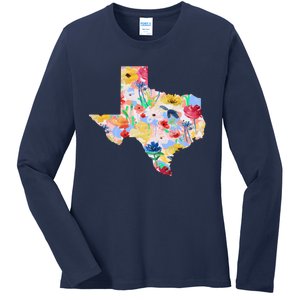 Flower Texas State Floral Design Ladies Long Sleeve Shirt