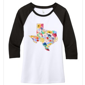 Flower Texas State Floral Design Women's Tri-Blend 3/4-Sleeve Raglan Shirt