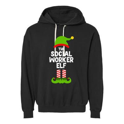 Funny The Social Worker Elf Christmas Matching Family Party Garment-Dyed Fleece Hoodie