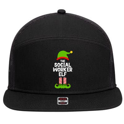 Funny The Social Worker Elf Christmas Matching Family Party 7 Panel Mesh Trucker Snapback Hat