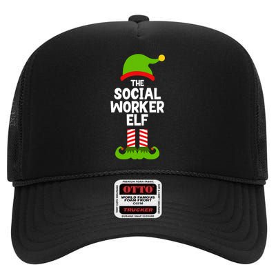 Funny The Social Worker Elf Christmas Matching Family Party High Crown Mesh Back Trucker Hat