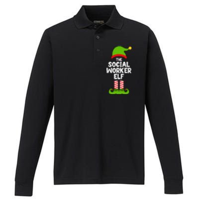 Funny The Social Worker Elf Christmas Matching Family Party Performance Long Sleeve Polo