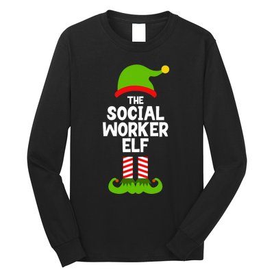 Funny The Social Worker Elf Christmas Matching Family Party Long Sleeve Shirt