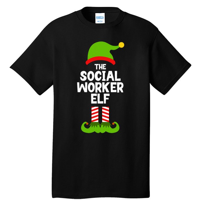 Funny The Social Worker Elf Christmas Matching Family Party Tall T-Shirt