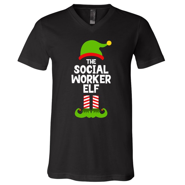 Funny The Social Worker Elf Christmas Matching Family Party V-Neck T-Shirt