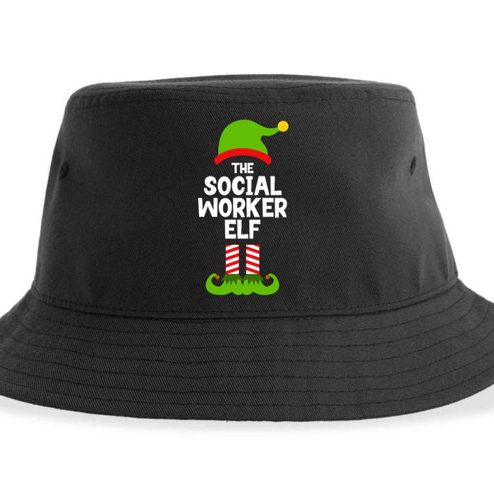 Funny The Social Worker Elf Christmas Matching Family Party Sustainable Bucket Hat