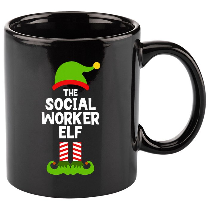 Funny The Social Worker Elf Christmas Matching Family Party 11oz C Handle Ceramic Mug