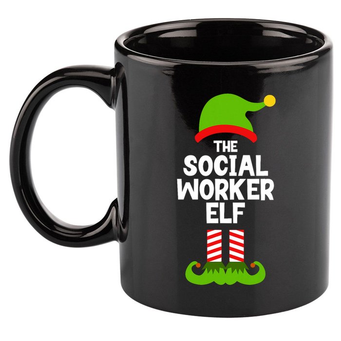 Funny The Social Worker Elf Christmas Matching Family Party 11oz C Handle Ceramic Mug