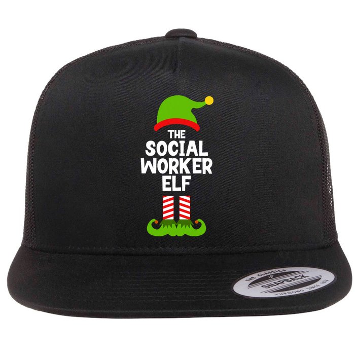 Funny The Social Worker Elf Christmas Matching Family Party Flat Bill Trucker Hat