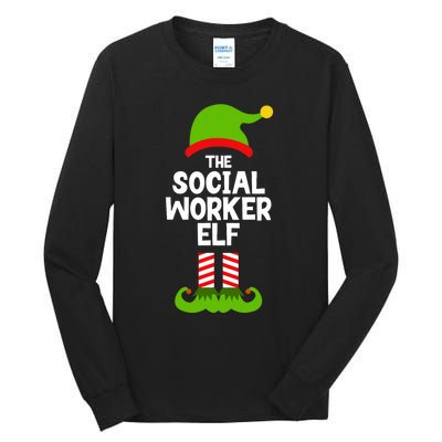 Funny The Social Worker Elf Christmas Matching Family Party Tall Long Sleeve T-Shirt