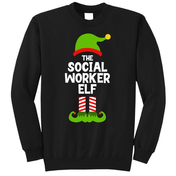 Funny The Social Worker Elf Christmas Matching Family Party Tall Sweatshirt