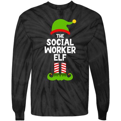 Funny The Social Worker Elf Christmas Matching Family Party Tie-Dye Long Sleeve Shirt