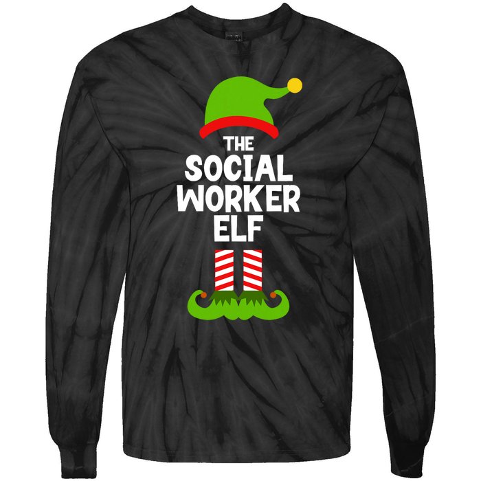 Funny The Social Worker Elf Christmas Matching Family Party Tie-Dye Long Sleeve Shirt