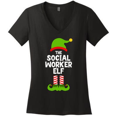 Funny The Social Worker Elf Christmas Matching Family Party Women's V-Neck T-Shirt