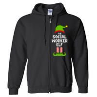 Funny The Social Worker Elf Christmas Matching Family Party Full Zip Hoodie