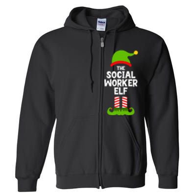 Funny The Social Worker Elf Christmas Matching Family Party Full Zip Hoodie