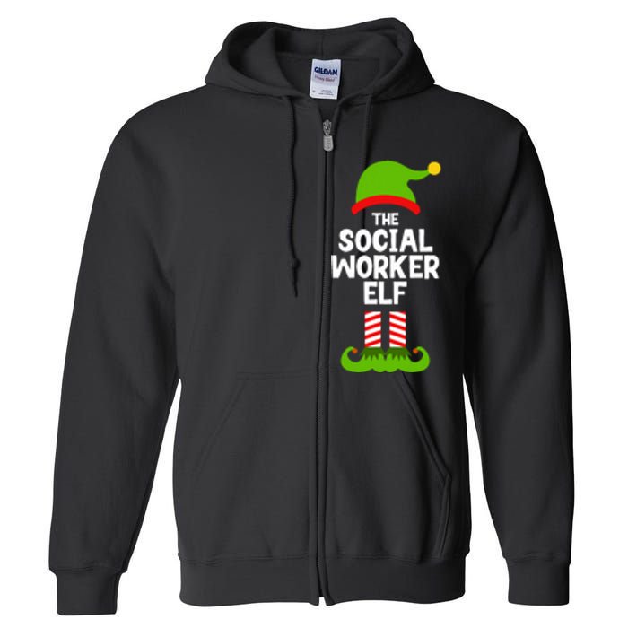 Funny The Social Worker Elf Christmas Matching Family Party Full Zip Hoodie